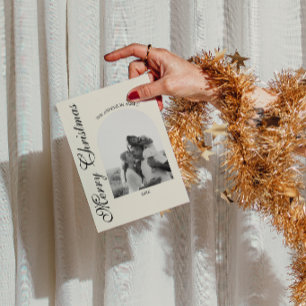 Schwarz-Weißes Old-Money-Bogen-Foto-Weihnachten Feiertagskarte