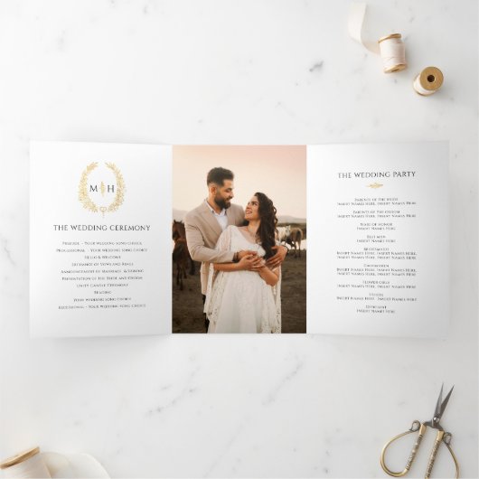 Schwarz-weißes ovales Foto Dreifach-gefaltete Programmkarte (Innenseite)