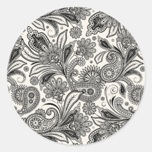 Schwarz-weißes Paisley-Klassik-Rundsticker Runder Aufkleber