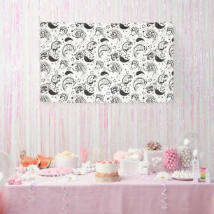 Schwarz-weißes Paisley-Muster – Elegante Textilkun Banner