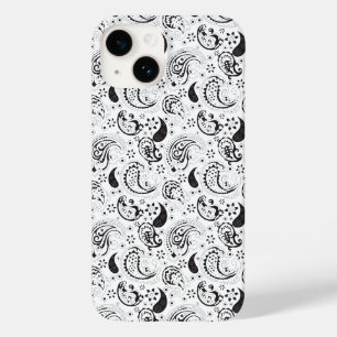 Schwarz-weißes Paisley-Muster – Elegante Textilkun Case-Mate iPhone 14 Hülle