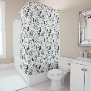 Schwarz-weißes Paisley-Muster – Elegante Textilkun Duschvorhang