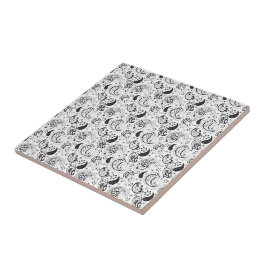 Schwarz-weißes Paisley-Muster – Elegante Textilkun Fliese
