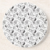 Schwarz-weißes Paisley-Muster – Elegante Textilkun Getränkeuntersetzer (Vorne)