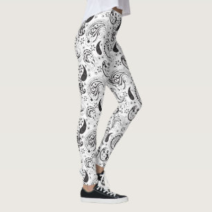 Schwarz-weißes Paisley-Muster – Elegante Textilkun Leggings