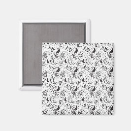 Schwarz-weißes Paisley-Muster – Elegante Textilkun Magnet