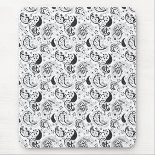 Schwarz-weißes Paisley-Muster – Elegante Textilkun Mousepad