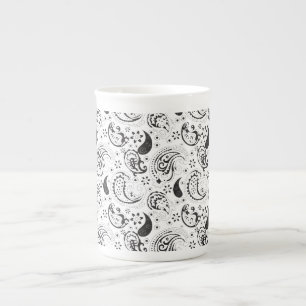 Schwarz-weißes Paisley-Muster – Elegante Textilkun Porzellantasse