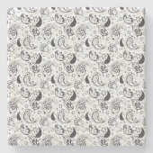 Schwarz-weißes Paisley-Muster – Elegante Textilkun Steinuntersetzer (Vorderseite)