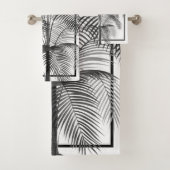 Schwarz-weißes Palm Tree Monogram Tropical Elegant Badhandtuch Set (Insitu)