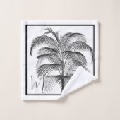 Schwarz-weißes Palm Tree Monogram Tropical Elegant Badhandtuch Set (Waschlappen)