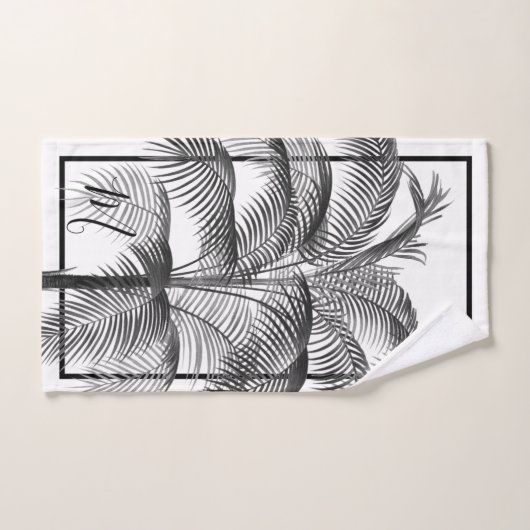 Schwarz-weißes Palm Tree Monogram Tropical Elegant Badhandtuch Set (Handtuch)