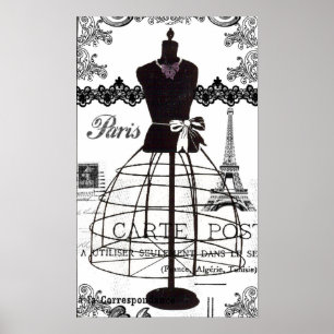 Schwarz-weißes Paris-Mode-Mannequin Poster