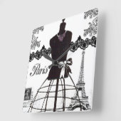 Schwarz-weißes Paris-Mode-Mannequin Quadratische Wanduhr (Winkel)