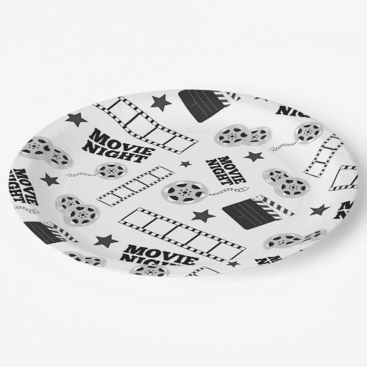 Schwarz-weißes Party Pappteller (Schrägansicht)