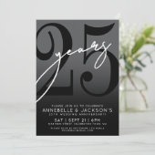 Schwarz-weißes Party zum 25. Jubiläum Einladung (Stehend Vorderseite)