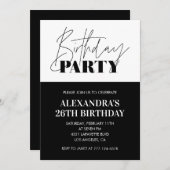 Schwarz-weißes Party zum 26. Geburtstag Einladung (Vorne/Hinten)