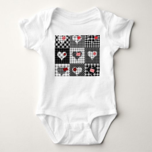 Schwarz-weißes Patchwork ist nahtlos. Baby Strampler (Vorderseite)