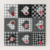 Schwarz-weißes Patchwork ist nahtlos. Puzzle (Horizontal)