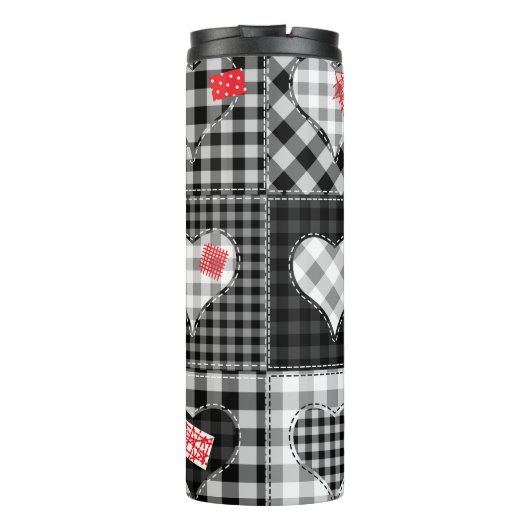 Schwarz-weißes Patchwork ist nahtlos. Thermosbecher (Rückseite)