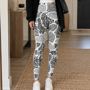 Schwarz-weißes Patchwork-Tiermuster Leggings