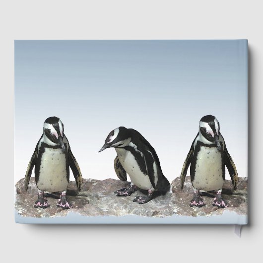 Schwarz-weißes Penguin Bird Birthday Party Gästebu Gästebuch (Rückseite)