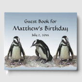 Schwarz-weißes Penguin Bird Birthday Party Gästebu Gästebuch (Vorderseite)