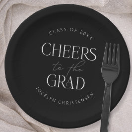 Schwarz-weißes Personalisiertes Cheers Grad Party Pappteller