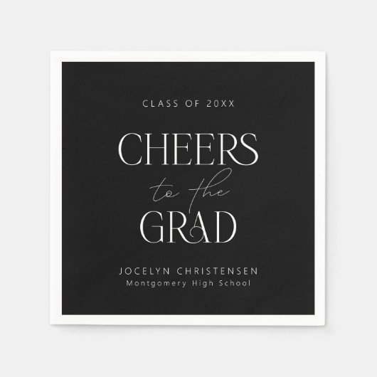Schwarz-weißes Personalisiertes Cheers Grad Party Serviette (Vorderseite)