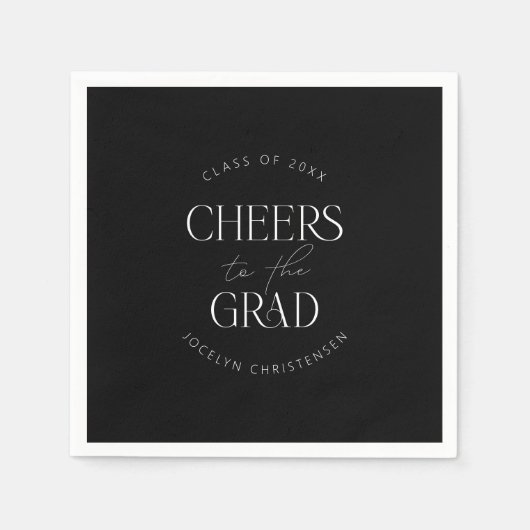 Schwarz-weißes Personalisiertes Cheers Grad Party Serviette (Vorderseite)
