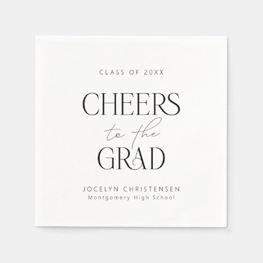 Schwarz-weißes Personalisiertes Cheers Grad Party Serviette (Vorderseite)