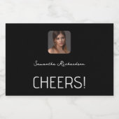 Schwarz-weißes Personalisiertes Foto Name Script M Schaumweinetikett (Einzelnes Label)