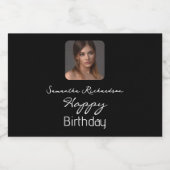 Schwarz-weißes Personalisiertes Foto Name Script M Schaumweinetikett (Einzelnes Label)