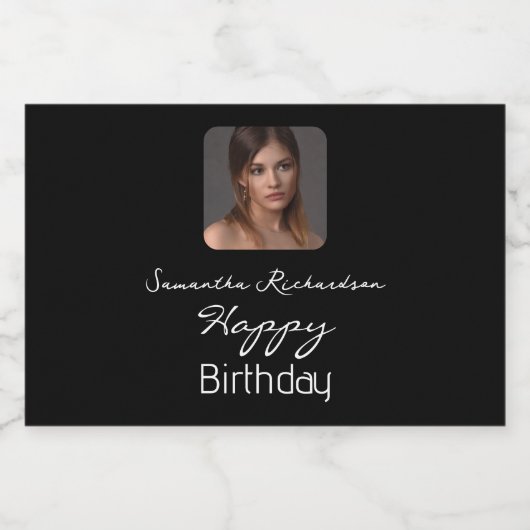 Schwarz-weißes Personalisiertes Foto Name Script M Schaumweinetikett (Einzelnes Label)