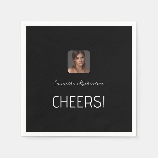 Schwarz-weißes Personalisiertes Foto Name Script M Serviette (Vorderseite)