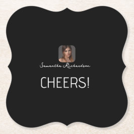 Schwarz-weißes Personalisiertes Foto Name Script Untersetzer