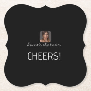 Schwarz-weißes Personalisiertes Foto Name Script Untersetzer