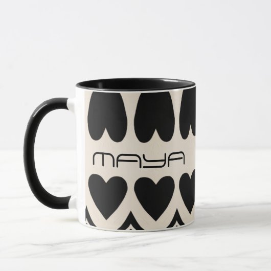 Schwarz-weißes Personalisiertes Herzmuster Tasse (Links)