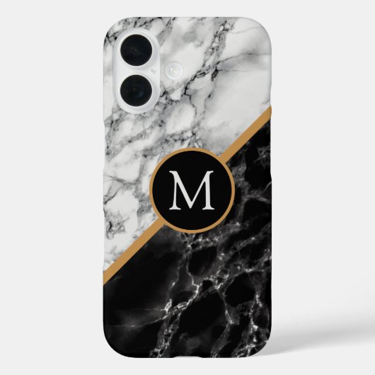 Schwarz-weißes Personalisiertes Letter Monogram Case-Mate iPhone Hülle (Rückseite)