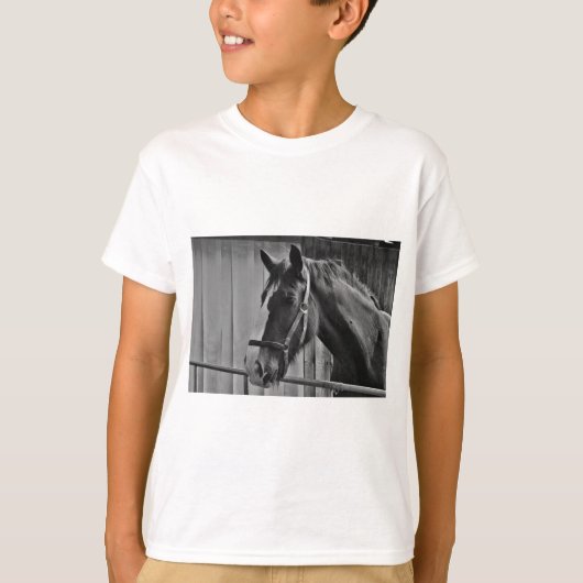 Schwarz-weißes Pferd - Tierfotografie T-Shirt (Vorderseite)