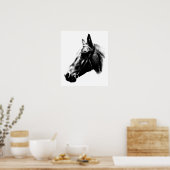 Schwarz-weißes Pferd Zeichnend Artwork-Poster Poster (Küche)