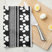 Schwarz-weißes Pfotenmuster Küchentuch (Viertel Falte)
