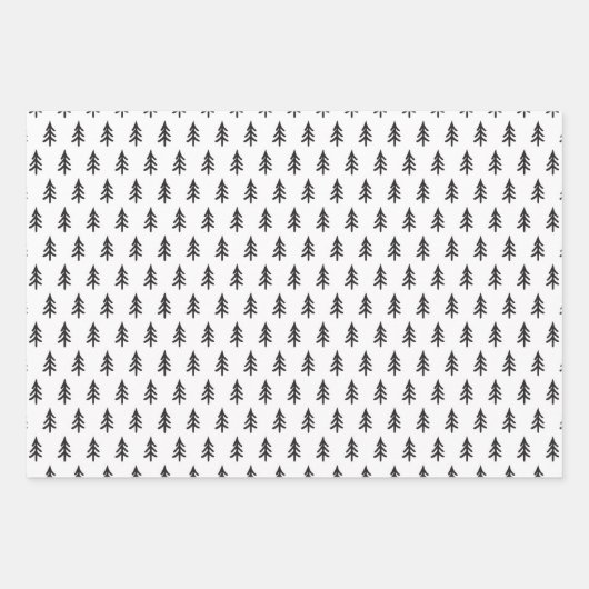 Schwarz-weißes Pine Tree Weihnachtswrapping Papier (Vorderseite 2)