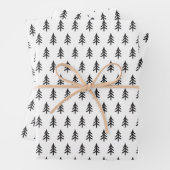 Schwarz-weißes Pine Tree Weihnachtswrapping Papier (Beispiel)