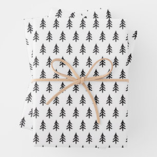 Schwarz-weißes Pine Tree Weihnachtswrapping Papier