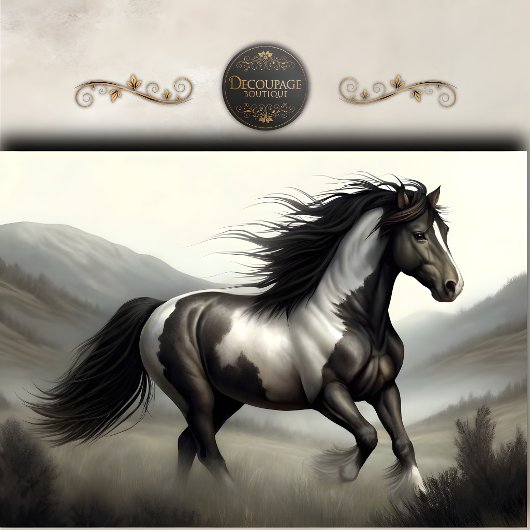 Schwarz-weißes Pinto-Pferd-Decoupage Seidenpapier