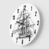 Schwarz-weißes Piratenschiff Große Wanduhr (Winkel)