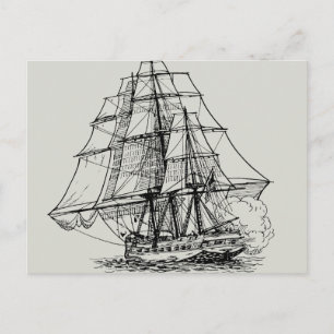 Schwarz-weißes Piratenschiff Postkarte