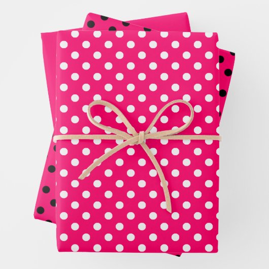 Schwarz-weißes Polka-Dottern-Muster in Pink Geschenkpapier Set (Beispiel)