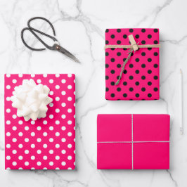Schwarz-weißes Polka-Dottern-Muster in Pink Geschenkpapier Set
